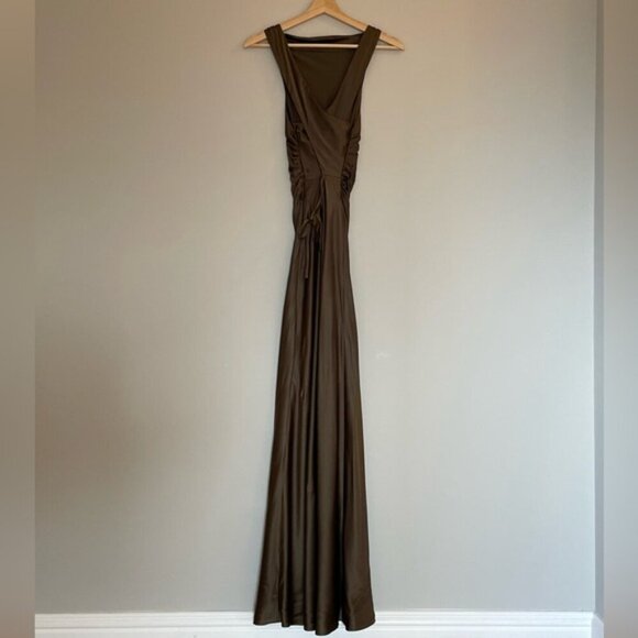 NEW Reformation Anaiis Long Silk Backless Dress Morel Brown | US 6 UK 10 - Picture 5 of 15